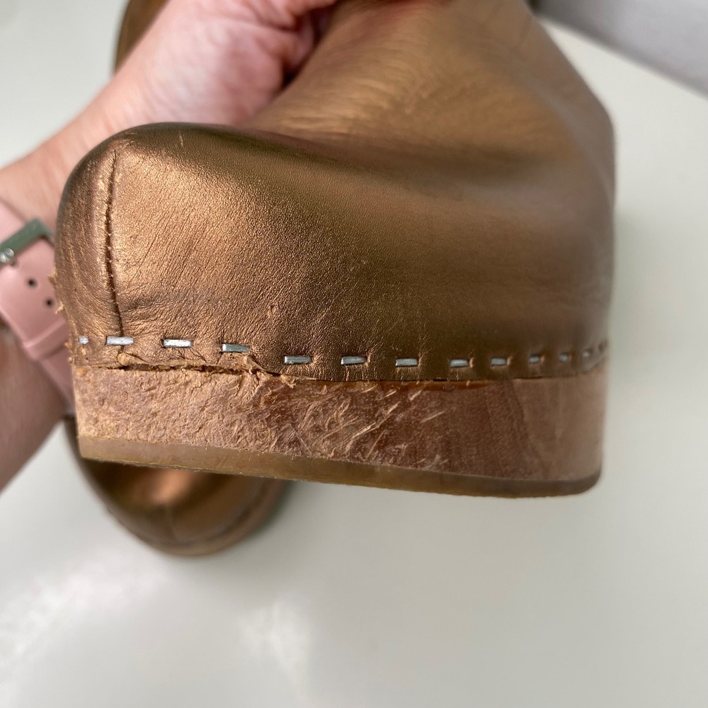 Charlotte Stone Marlo Clogs Bronze Metallic Leather Wooden Platform Heel Boho 9 - Picture 14 of 16